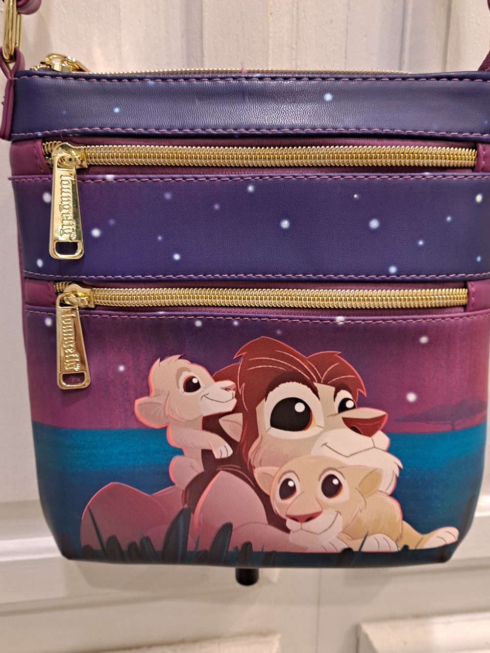 Loungefly Disney Magenta Kevin the Bird & Lion King Family Crossbody Bag - Picture 2 of 11